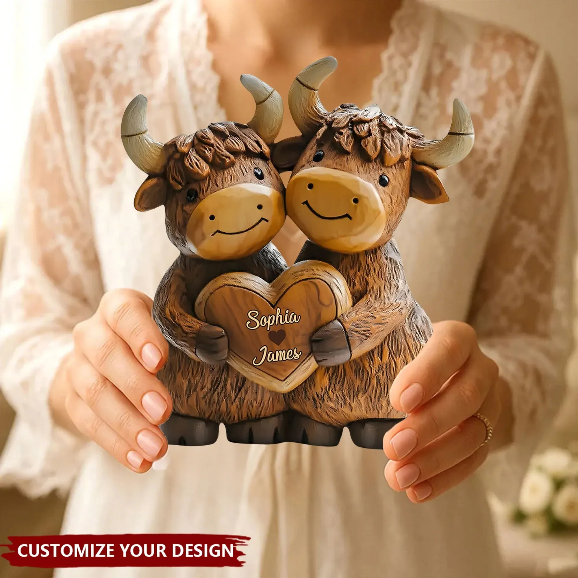 Personalized Couple's Acrylic Cow Figurine – Customizable Names, Perfect Gift for Anniversaries, Weddings, and Special Occasions